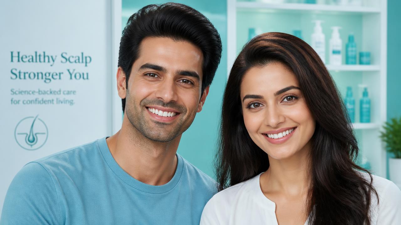 Men and women with thick healthy hair after using a daily hair growth supplement